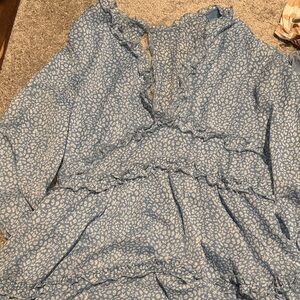 Blue Ruffled Long Sleeve Dress